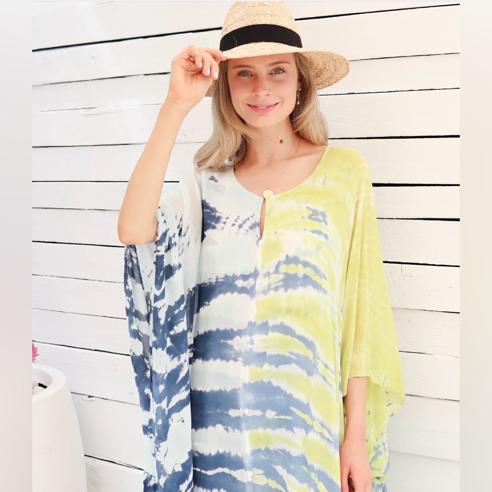 🌟YOUNG FABULOUS BROKE YFB Cyrilla Tie Dye Kaftan Dress in Zest Reef Wash 🌟 M/L - Picture 4 of 16